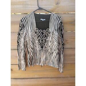 Alexandra Rosati Black White Striped Soutache Ribbon Applique Zip Top Size 12